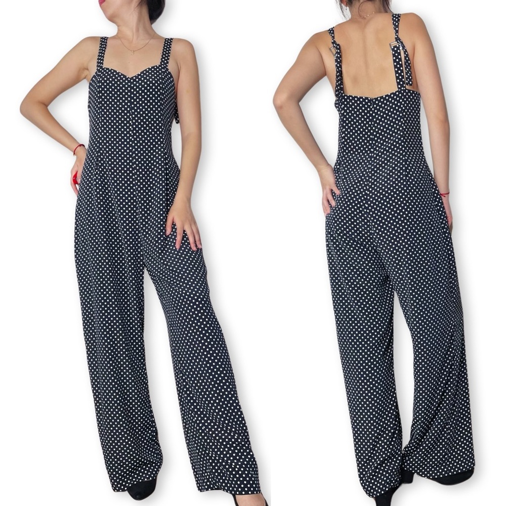 Mahina Sleeveless PolkaDot Wideleg Jumpsuit Size S